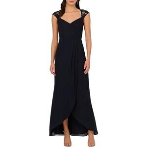 Adrianna Papell Flapper Cap-Sleeve Chiffon Navy Mermaid Gown MSRP $249 NWT 2